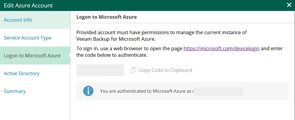 A partially redacted image showing the 'Logon to Microsoft Azure' page, with a message stating 'You are authenticated to Microsoft Azure as' with the username that follows redacted.