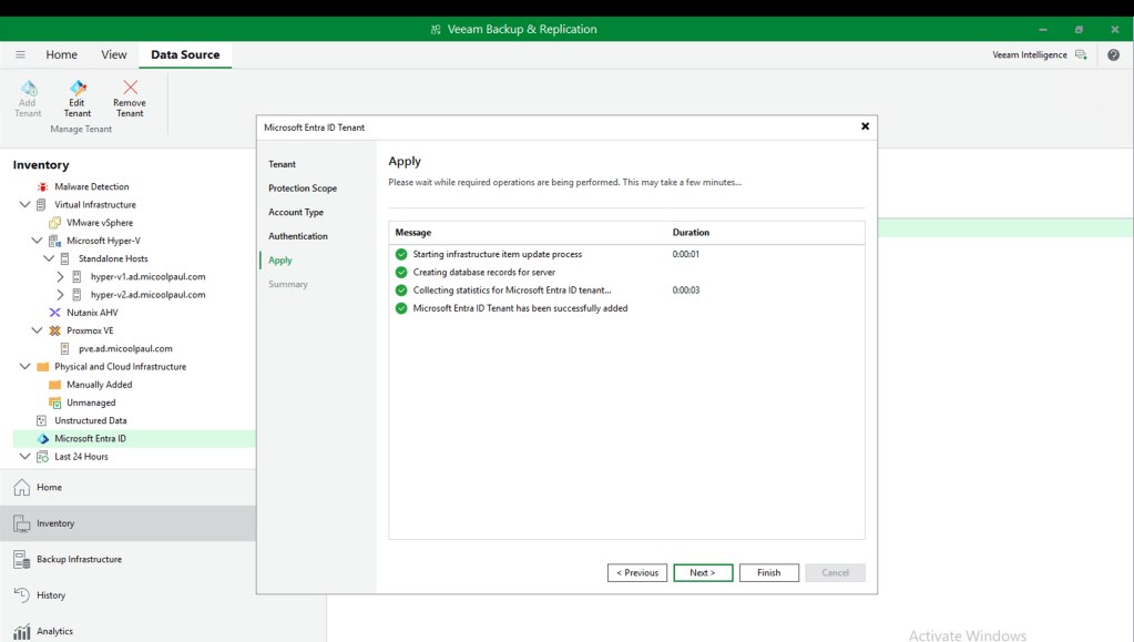 Apply screen within the edit organisation workflow.