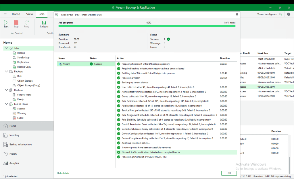 Backup Job Statistics, missing ‘Organization Contacts’ and ‘Devices’