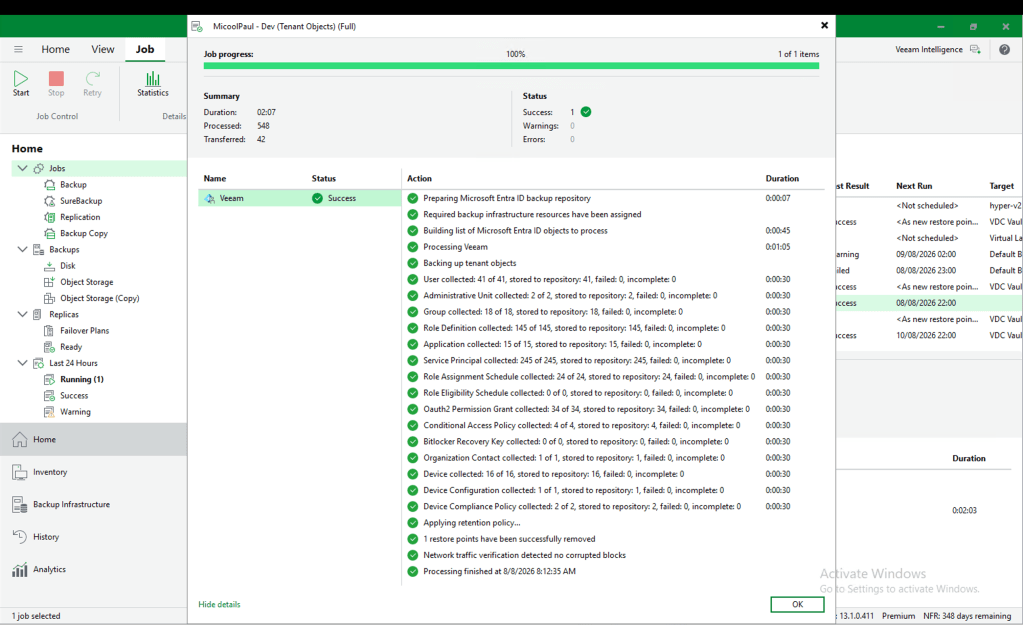 Backup Job Statistics with the new object types included.